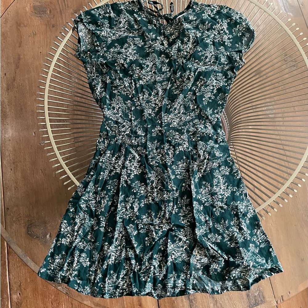 Urban Outfitters Dark Green and White Floral Mini Dress